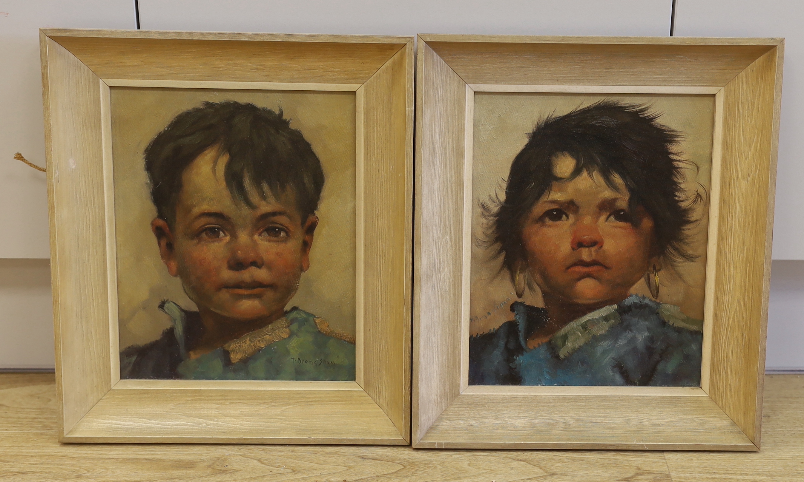 Jeanne Brandsma (Belgian, 1902-1992), pair of oils on canvas, Portraits of young children, signed, 29 x 22cm